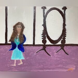 Blue and Purple Acrylic Print with Elegant Fancy girl. Also in 8x8